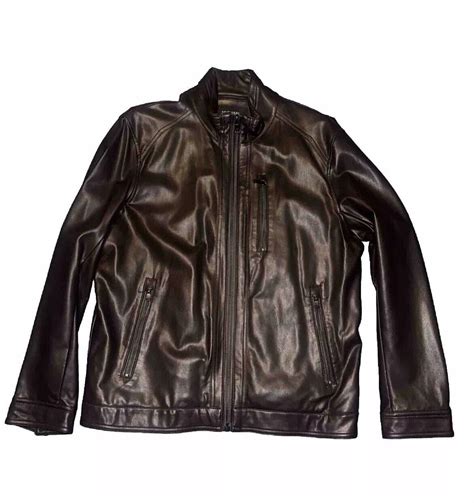 michael kors rn 121545 leather|Michael Kors Faux Leather Biker Jacket Brown Sz Large RN.